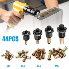 44pcs Manual Rivet Nut Tool Kit M3-M6 Carbon Steel Nutsert Riveting Adapter Set
