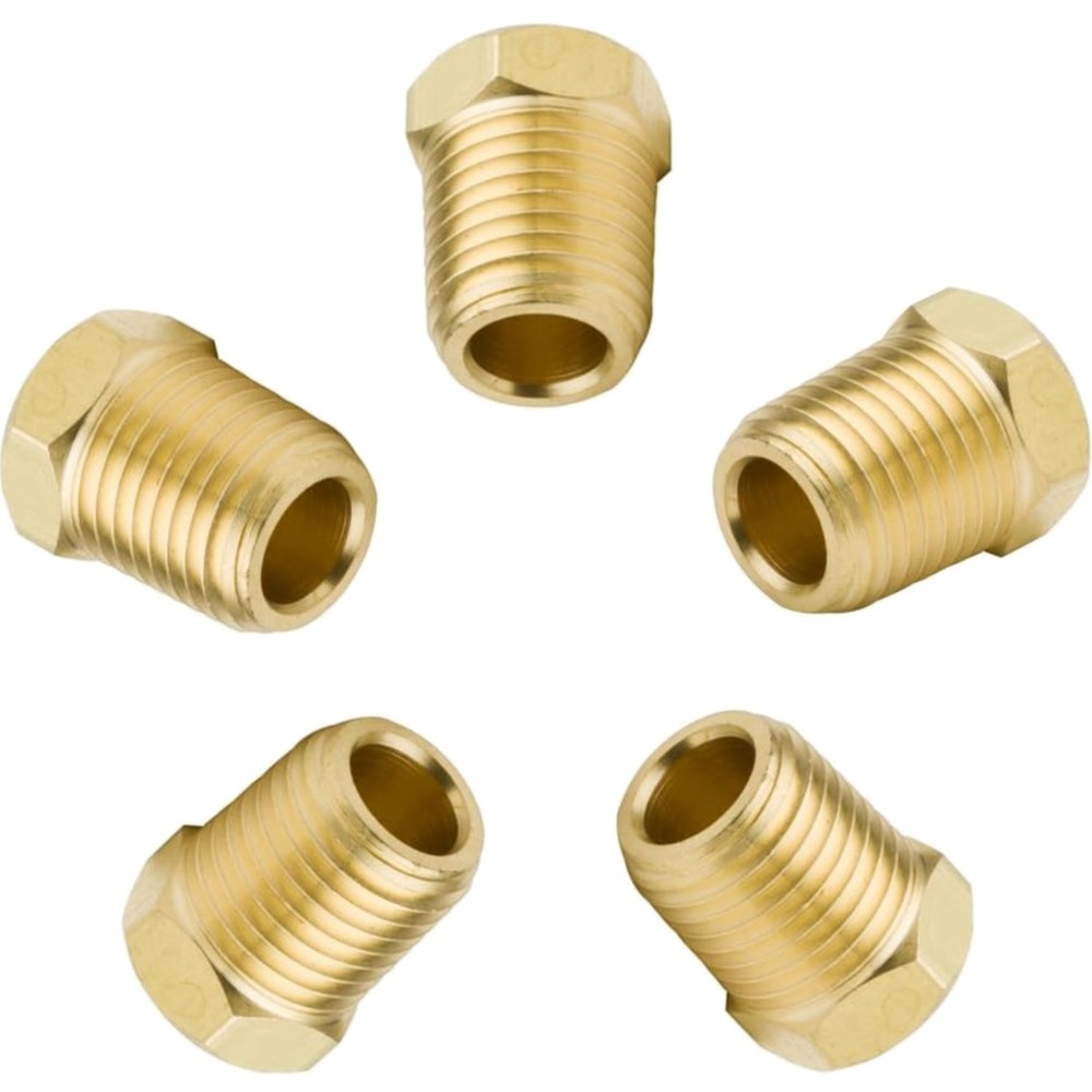 Brass Pipe Fitting Hex Head Plug 3/8 Inch NPT Male Pack of 5