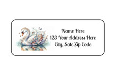 30 Beautiful Swan PERSONALIZED RETURN ADDRESS LABELS 1 in X 2 5/8 GLOSSY