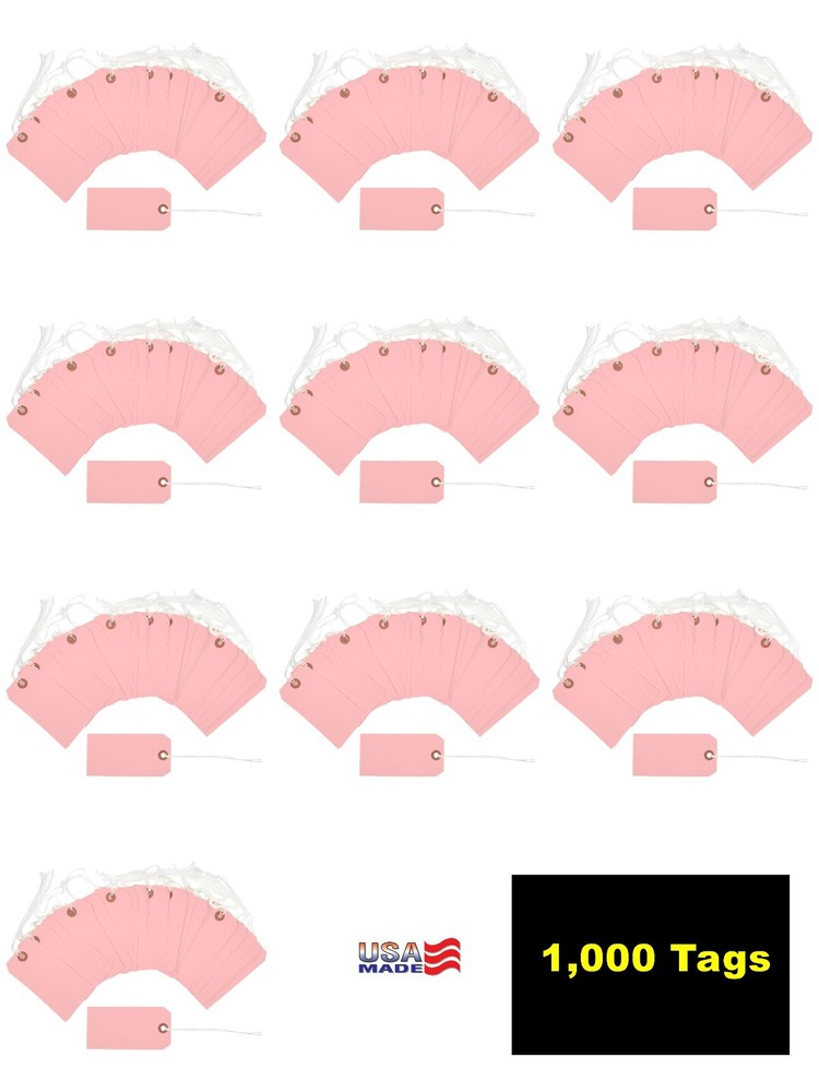 1,000 Pink Tags 4 3/4″ x 2 3/8″ Size 5 Inventory Shipping Hang Tag with String