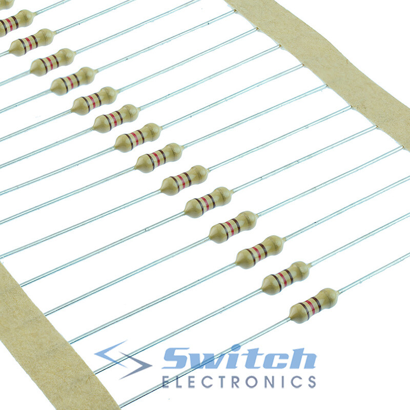 1/4W 0.25W Carbon Film Resistor ±5% 1 Ohm to 1K Ohms