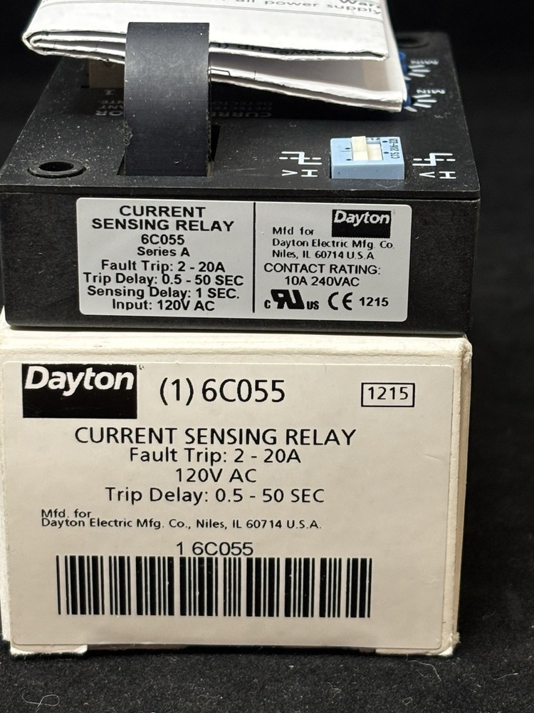 Dayton 6C055 Current Sensing Relay 120V AC 10A SPDT 5-Pin Indicator Light