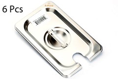[6 Pack] 1/9 Size 25 Gauge NSF Steam Table Pan Cover with Notch Stainless Steel