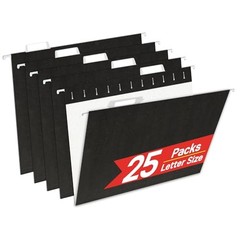 25 Pack Black Hanging File Folders Letter Size 8.5 x 11 in with Tabs and Inserts