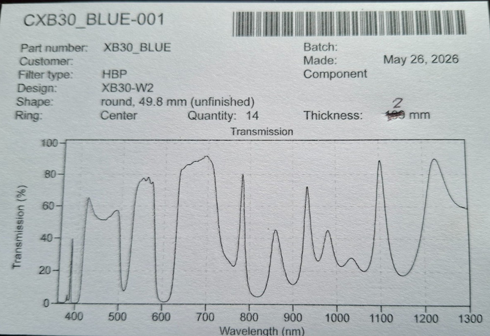 Optical Filter 50mm SET, 1.8 – 2.6mm thick.