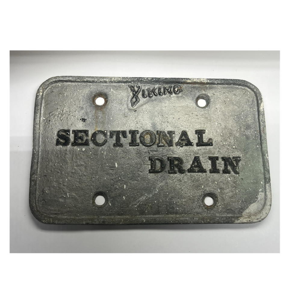 Vintage Metal Sprinkler Plate Sign “SECTIONAL DRAIN” 4 Mounting Holes