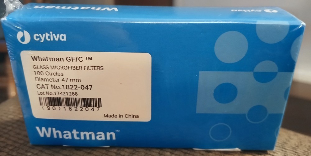 Whatman GF/C 1822-047, 100/pack 47mm Circle 1.2um Glass Microfiber Filters