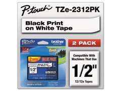 Brother TZE2312PK Black Print on Premium White Laminated Tape for P-touch Label