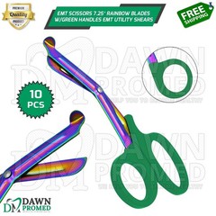 10 EMT Scissors 7.25″ Rainbow Blades with Green Handle Utility Shears German Gr