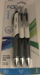 NEW FORAY Ballpoint Pens, 1.0 mm, Gray/White Barrel/Black Ink 3Pk SHIPS N 24HRS