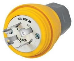 Hubbell Hbl28w76 Watertight Locking Plug, Nema L16-30P, 30 A, 480V Ac, 3 Poles,