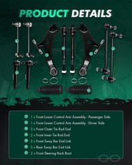 12Pcs Front Suspension Kit Lower Control Arm Fit 2004-2007 for Toyota for Highla