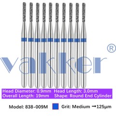 Vakker 10pc Dental Diamond Burs Shape Flat & Round End Modified Cylinder Bur