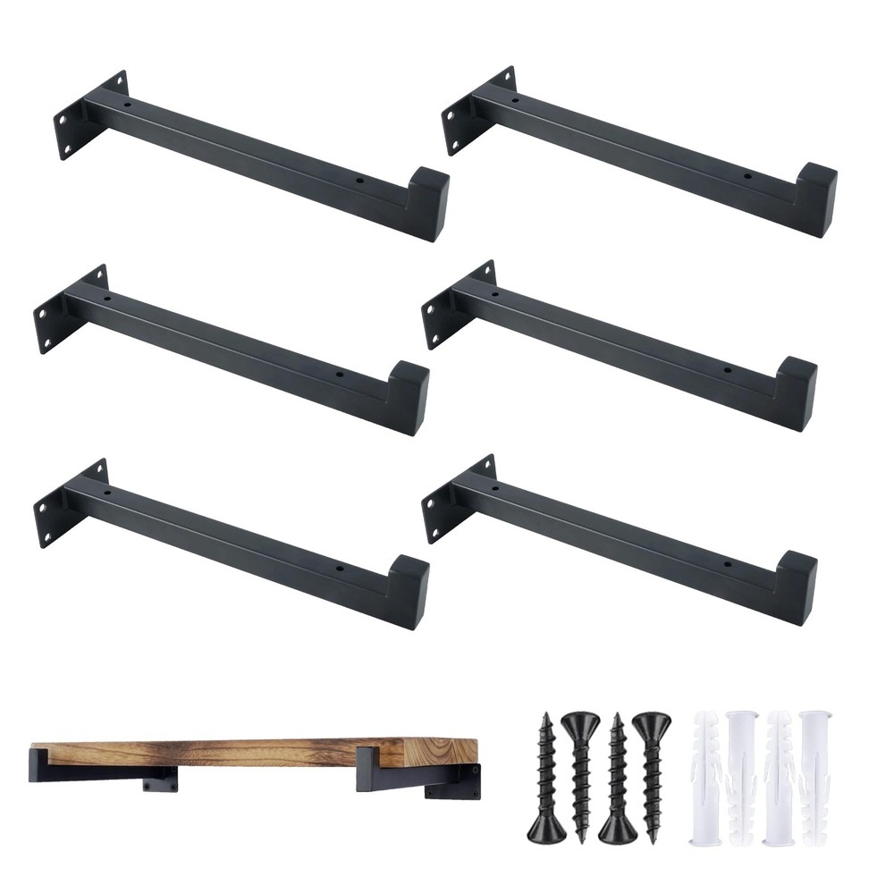 OVOV 6 Pack Black Shelf Brackets 12 Inch Floating Shelf Bracket with Lip Indu…
