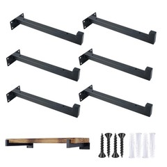 OVOV 6 Pack Black Shelf Brackets 12 Inch Floating Shelf Bracket with Lip Indu…