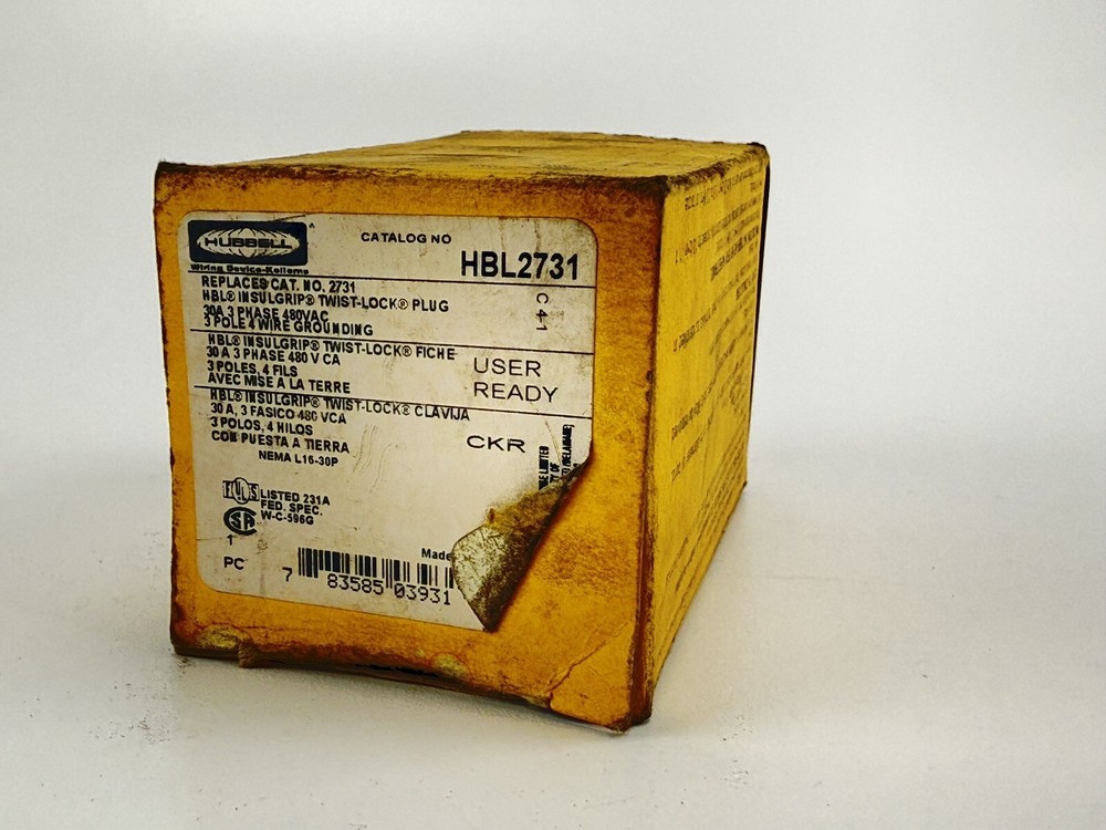 Hubbell Insulgrip Locking Plug Twist Lock NEMA L16-30P 30A 480V 3-Phase HBL2731