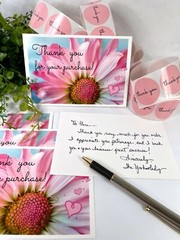 Thank You For Your Purchase Daisy Post Cards, Thank You Stickers, 25 Sets=50 pcs