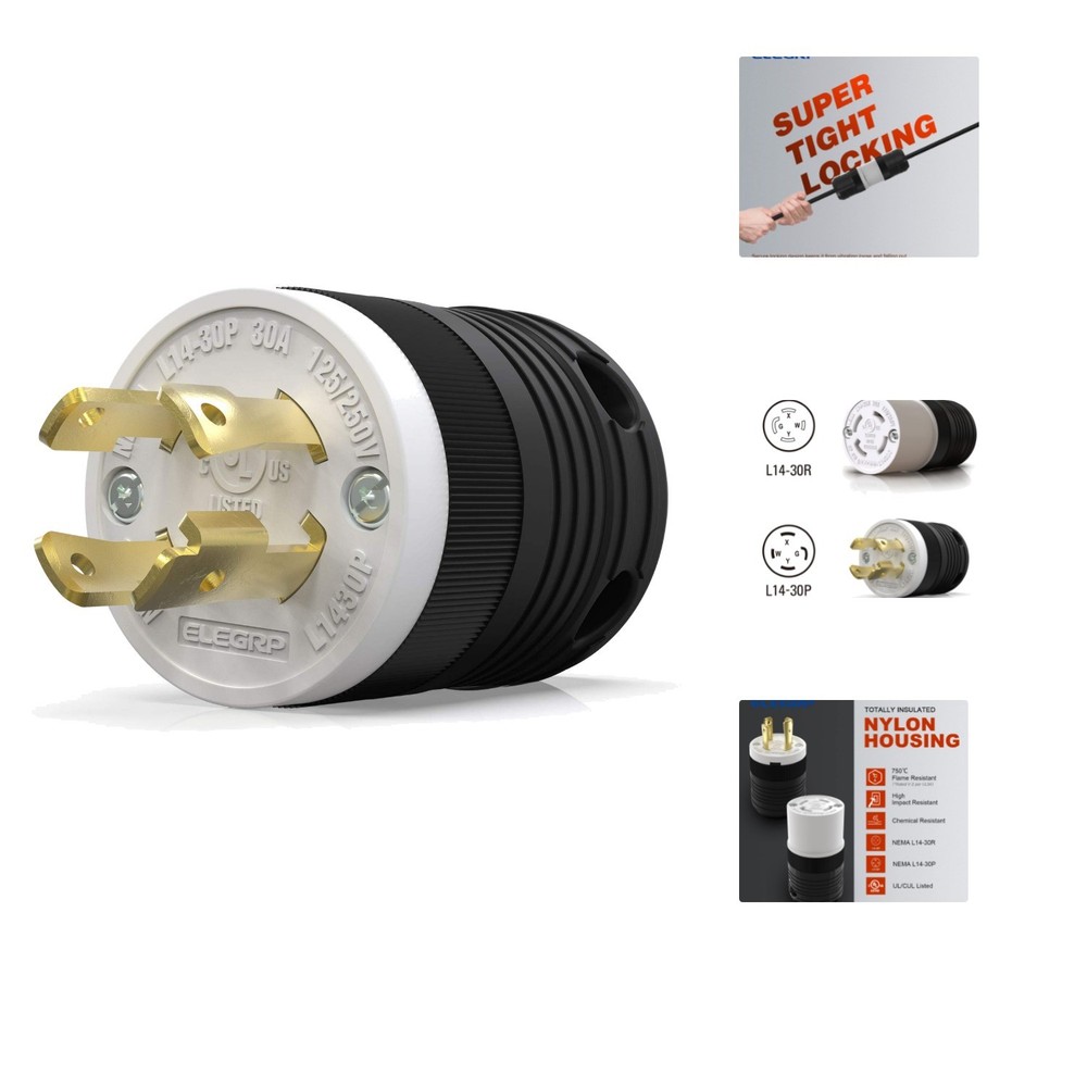 Moisture Resistant NEMA L14-30P Locking Plug – Ergonomic Design for Easy Use