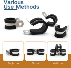 1 Inch Cable Clamp, 15 Pack Stainless Steel Wire Clamp, Rubber Metal Hose Clamps