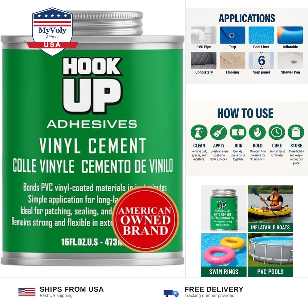 HOOK UP Vinyl Cement – Waterproof Pool Liner Repair Glue for Vinyl & PVC, Fas…