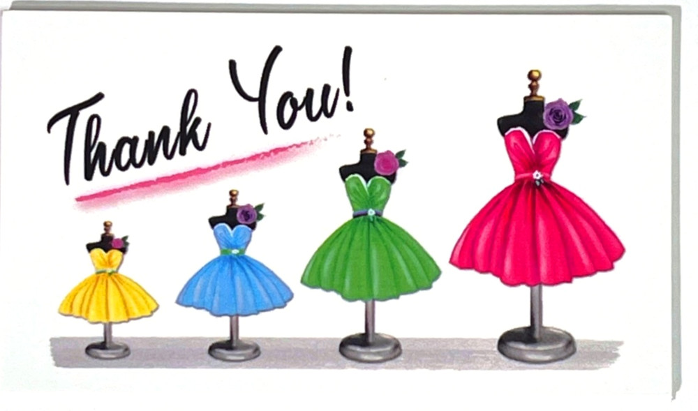 Thank You Business Cards, Ladies’ Fashion Dress Forms, Pink Dress, 100 pcs
