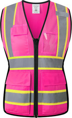 Safety Vest for Women with Pockets Snug Fit Neon Reflective Mesh Work Vest