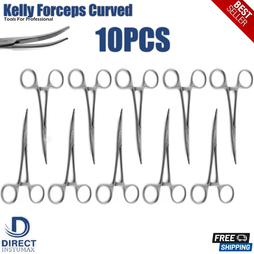 Kelly Forceps Curved Locking Clamps Artery Surgical Veterinary Instruments
