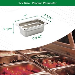 6 Pack AntiJam Hotel Pans 1/9 Size 21/2 Inch Deep Stainless Steel Steam Table