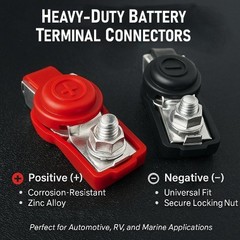 Red and Black 12V Automotive Battery Terminal Connectors with Protective Covers