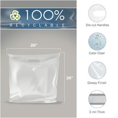 26×26 Clear Plastic Merchandise Bags, Glossy Finish, Jumbo Retail Size, 50 Pa…