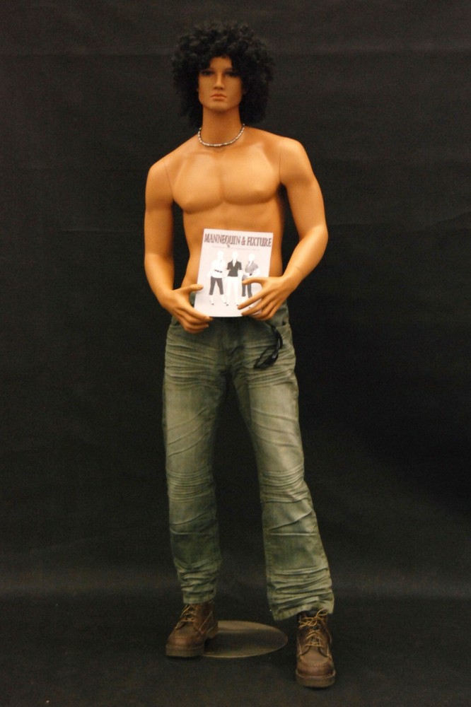 Adult Tan Male Realistic Fiberglass Standing Full Body Mannequin with Base