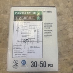 Everbilt 1001098873 Pressure Switch 30-50 PSI NEW