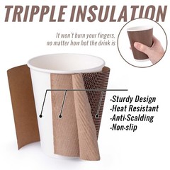 Joycode Brown12OZ Disposable Hot Coffee Insulated Ripple Paper Cups With Lids.