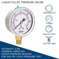 Glycerin Liquid Filled Low Pressure Gauge, 2.5″ Dial Size, 1/4″ NPT Lower Mount