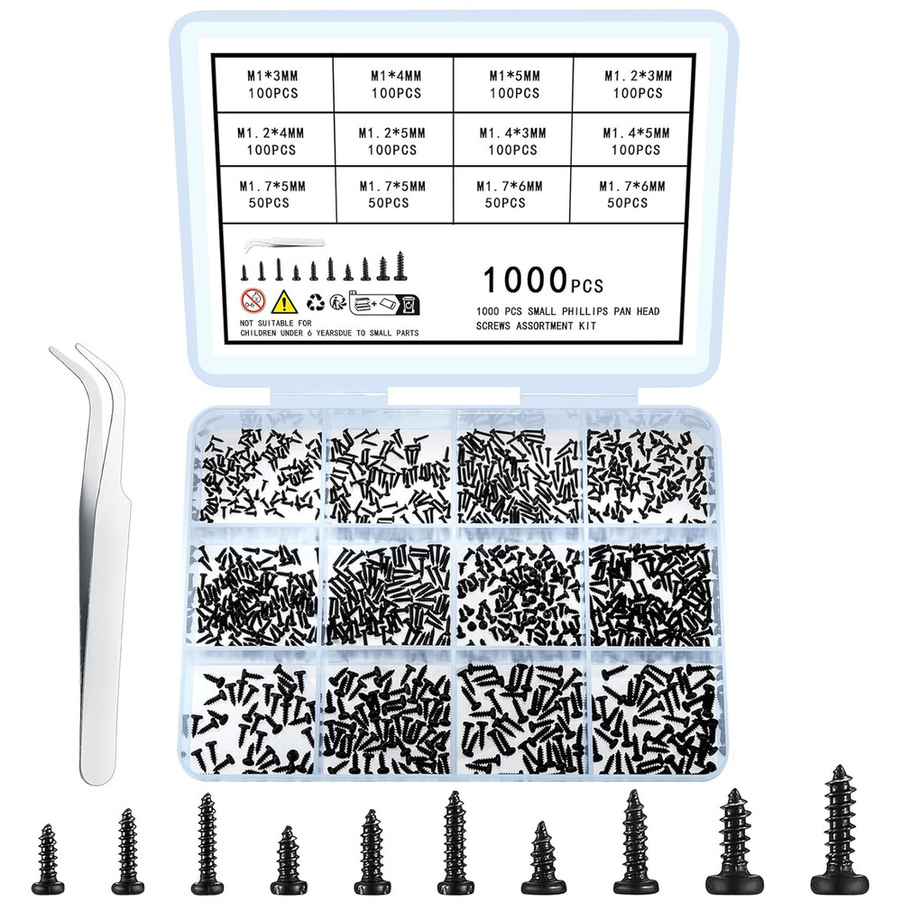 1000 Pcs Small Pan Head Screws Assortment Kit Micro Tiny Electronic Self…