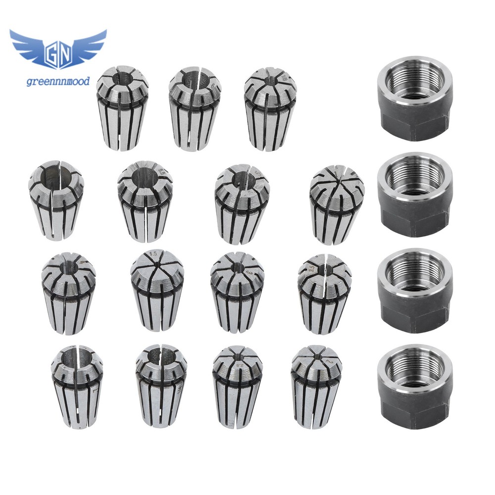 19 Pack Set ER11 Spring Collet Set Er11 A M14 Thread Collet Clamping Nuts