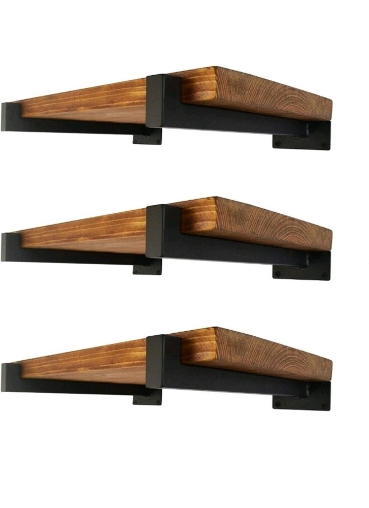 6 Pcs Floating Shelf Brackets 6″ Heavy Duty Wall Mounted Industrial Metal -Black