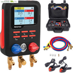 Digital Manifold Gauge, HVAC Refrigerants Digital AC Gauges Set with 2 Thermomet