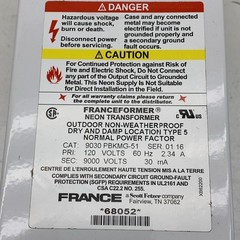 France 9030 PBKMG-51 Neon Transformer Electrode Housing 120V to 9000V 9kV 30mA
