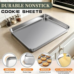 Baking Sheet with Rack Set (2 Pans + 2 Racks), 16 x 16 x 12 x 1 Inch, Silver