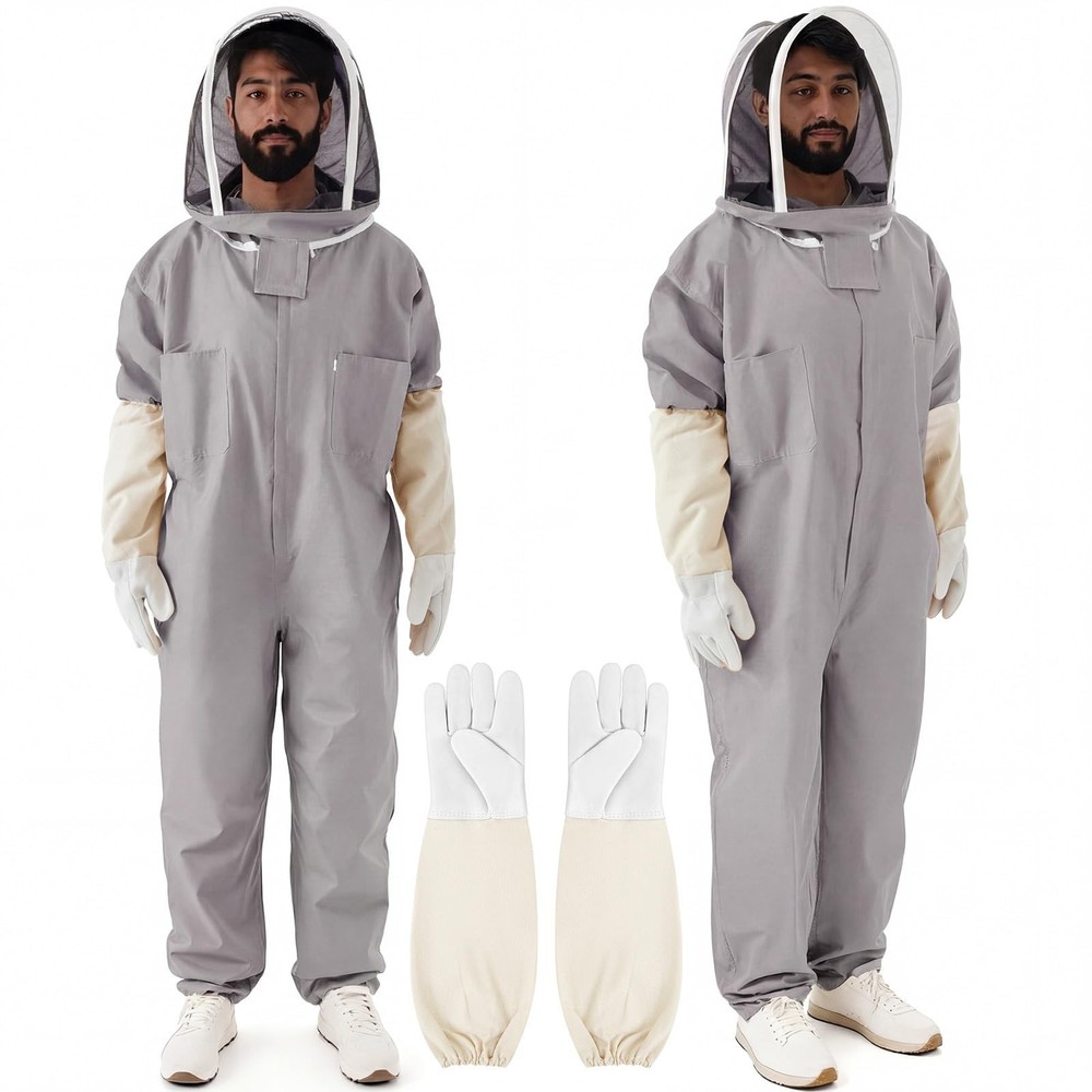 Bee Keeper Suit for Men Women, Bee Suit with Gloves & Veil Hood, Multi-Size L
