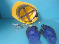WHITE DU PONT PIONEER SAFETY BAG W/ MSA HARD HAT GLOVES FLASHER GLASSES EAR PLUG