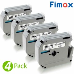 4PK Label Tape M-K231 MK231 M231 Black on White 12MM 1/2″ for Brother PT-65