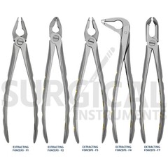 5 Pc Dental Extracting Forceps F1, 2,3,4,7 Diamond Dusted Gold Handle German GR