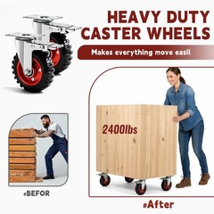 5 Inch Caster Wheels Heavy Duty with Dual-Lock Safety Brake and Rubber Tire W…