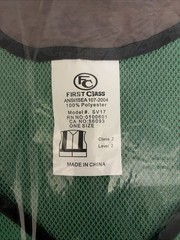 First Class SECURITY Class 2 Reflective One Size Fits All Green New In Plastic