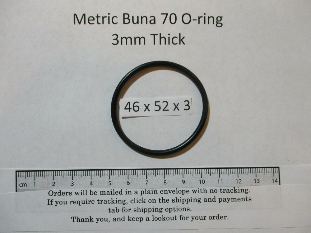 46mm ID x 52mm OD x 3mm thick O-ring. Buna-70. Quan 1.