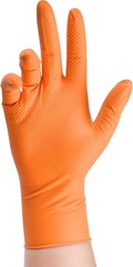 Heavy Duty Orange Industrial Nitrile Gloves with Raised Diamond Texture, Late…