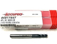 2PC Accupro 86817897 3/16″ 4FL Corner Radius End Mill .015R Solid Carbide AlTiN