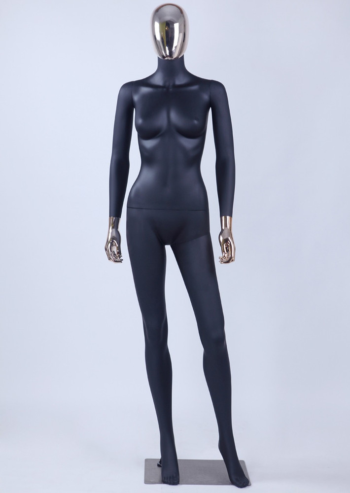 Black spray painted plastic fullbody female w. removable head,hands + metal base